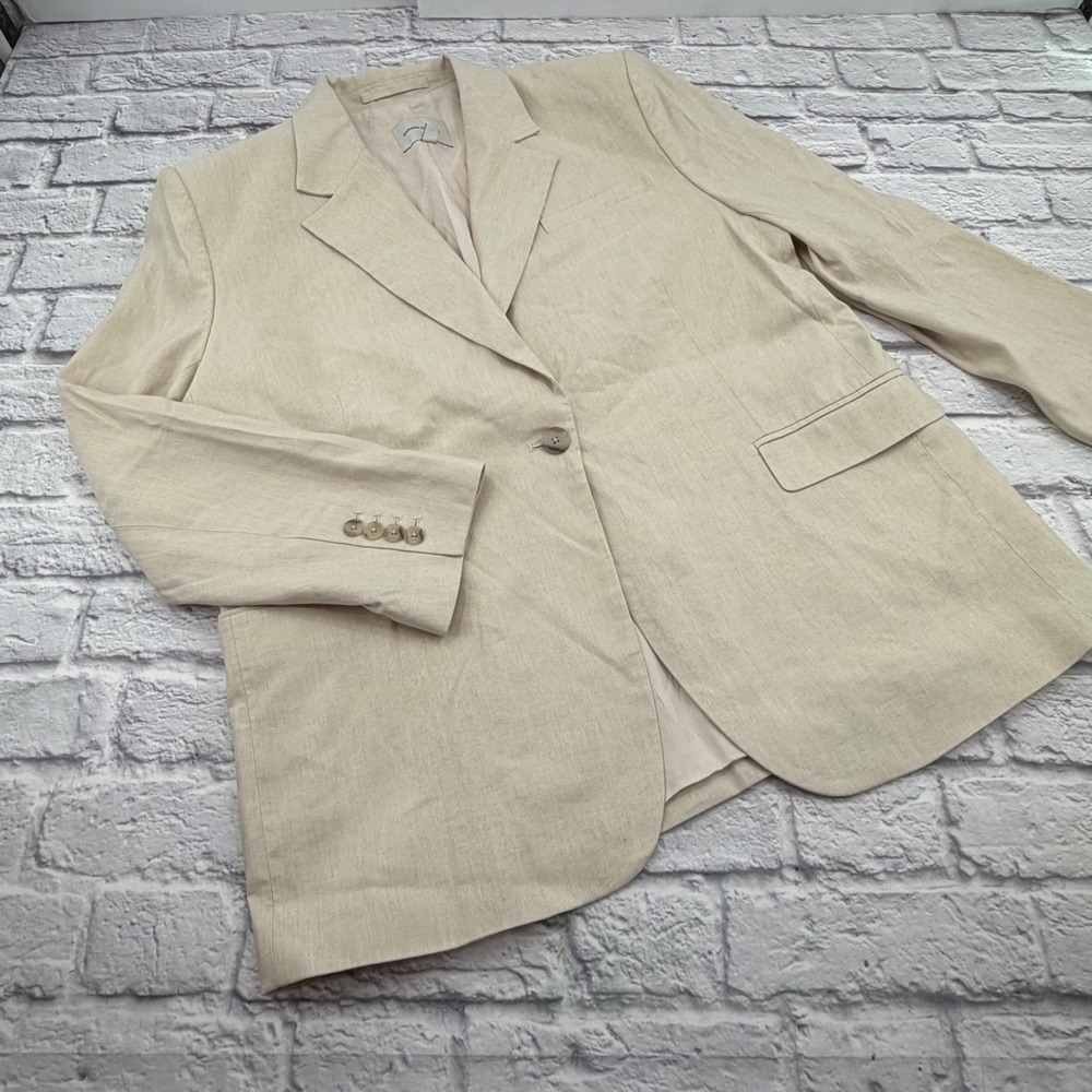 Banana Republic Mens Cream Linen Blend Single Button Blazer Jacket Large